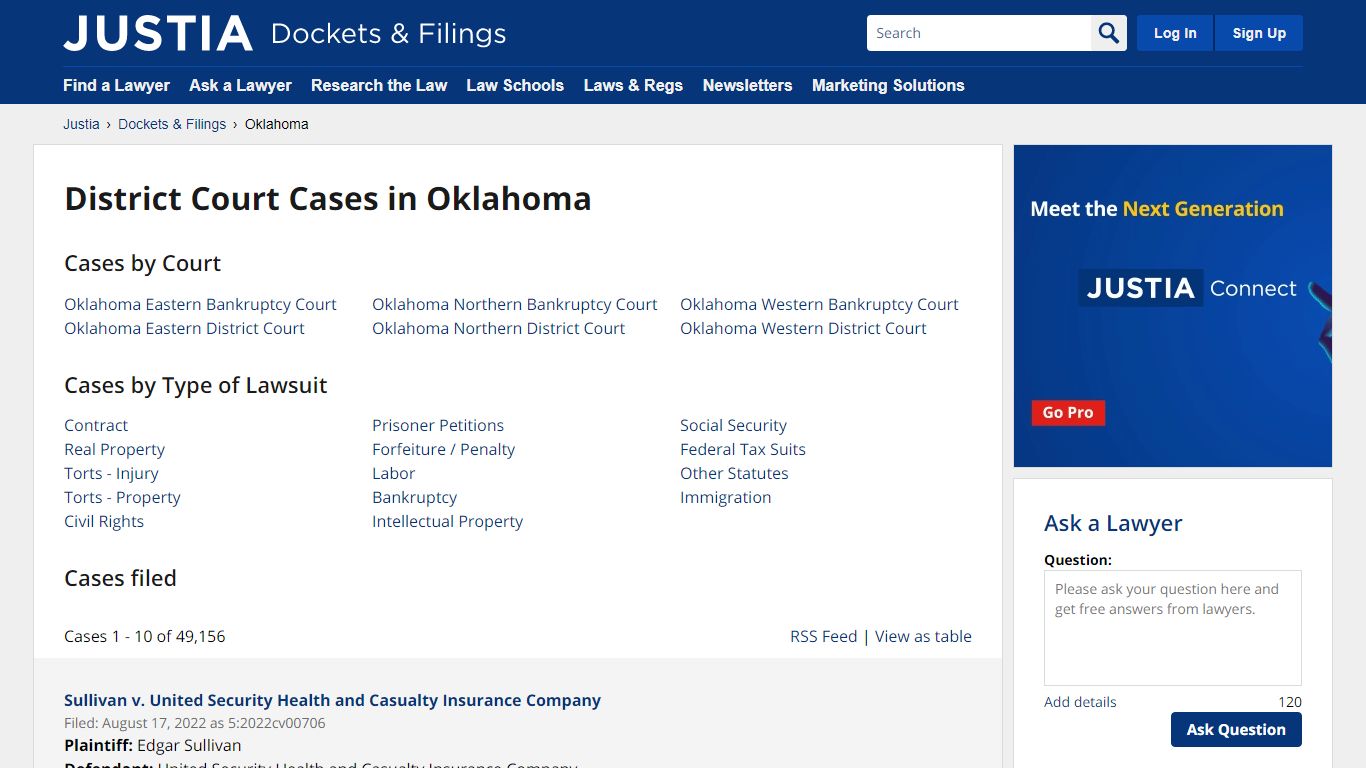 Cases, Dockets and Filings in Oklahoma